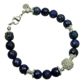 a-0176 Exklusives Damen-Armband Lapislazuli, facettiert, Silberperle Sterlingsilber