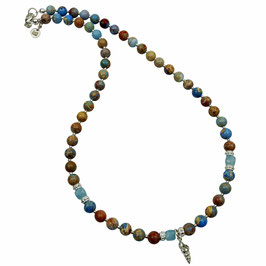 k-0048 Kurze Halskette, Impression Jaspis, Aquamarine, Silber 925