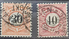 1900 Freimarken schwarze Ziffern im Kreis 30 Pfg und 40 Pfg gestempelt