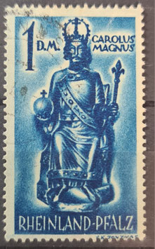 1948 Rheinland Pfalz Freimarken 1 D.M. blau gestempelt