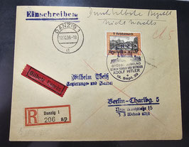 1939 Danzig Abschied 1 RM Einschreiben, Eilboten Einzelfrankatur gelaufen nach Berlin