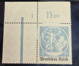 1920 Bayern Abschiedsausgabe 3 Mark grautürkis mit Aufdruck Deutsches Reich postfrisch