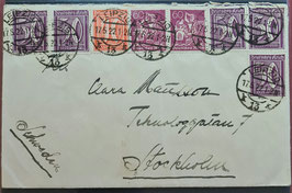1921 Freimarken 60 Pfennig Wasserzeichen Waffeln, waagerechtes Paar auf Brief mit Zusatzfrankatur nach Schweden