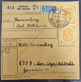 1951 Freimarken Posthorn, 70 Pfg seltene MeF aus 5 Marken Frankatur vs und rs gestempelt