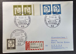 1961 Bedeutende Deutsche Brief 15 Pfg waagerechtes Paar mit KZ 2