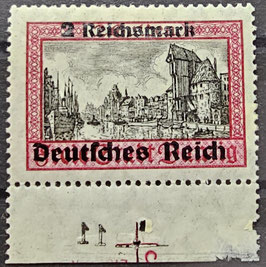 1939 Danzig Abschied Aufdruck 2 RM auf 2 G  postfrisch 729 PL, Falzrest