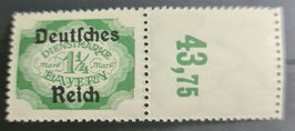 1920 Dienstmarken Bayern Abschied 1 1/4 Mark grün  Leerfeld, Oberrand Type I postfrisch