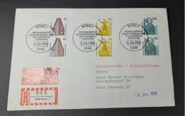 1988 Sehenswürdigkeiten Ergänzungen 40, 90 und 280 Pfg gelaufener FDC