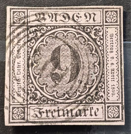 Baden 1851 Ziffer im Kreis 9 Kr. schwarz gestempelt NS 104