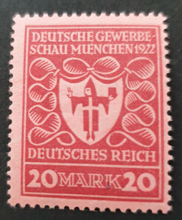 1922 Deutsche Gewerbeschau 20 Mark glatte Gummierung postfrisch