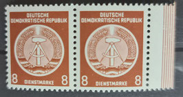 1954 Dienstmarke der Verwaltungspost 8 Pfg braunorange, Odr Zirkelbogen nach links Originaldruck **