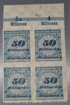 1923 Freimarke Rosettenmuster durchstochen 50 Milliarden Platte Oberrand Type B  postfrisch Viererblock mit HT