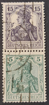 1917 - 1918 Germania Zusammendruck 15 Pfg. grauviolett und 5 Pfg grün senkrecht gestempelt