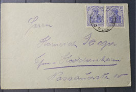 1915 Freimarken Germania Kriegsdruck 20 Pfg waagerechtes Paar MeF