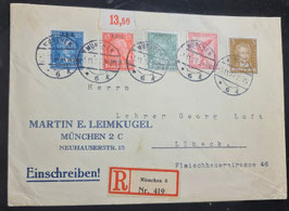 1927 Tagung des internationalen Arbeitsamts 8, 15 Pf Oberrand und 25 Pf Aufdruckausgabe I.A.A auf Brief