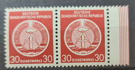 1954 Dienstmarke der Verwaltungspost 30 Pfg bräunlichrot, Odr Zirkelbogen nach links Originaldruck **