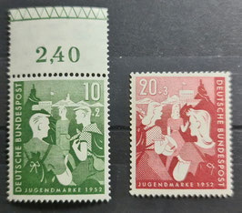 1952 zweiter Bundesjugendplan 10 Pfg grün und 20 Pfg rot postfrisch