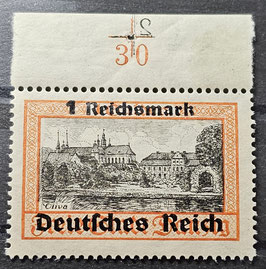 1939 Danzig Abschied Aufdruck 1 RM Rpf auf 1 G postfrisch Plattennummer 2 in Spiegelschrift