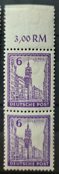 1946 SBZ West Sachsen Abschiedsausgabe 6 Pfg b Farbe DUNKELROTVIOLETT  in seltenem Wasserzeichen X