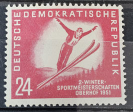 1951 Briefmarkenausgabe 2.  Wintersportmeisterschaften der DDR 24 Pfg rot postfrisch