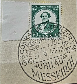 1949 Baden 10 Pfg. 100. Todestag Kreuzer grün ESST