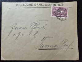 1922 100 Mark Ziffer im Queroval mit Plattenfehler I EF auf Brief nach Tanna / Reuß