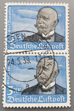 1934  3 Mark Flugpostausgabe, attraktiv gestempeltes senkrechtes Paar, ordentlich gestempelt schwieriger zu bekommen.