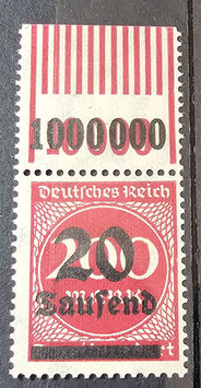 1923 Aufdruckausgabe 20 Tausend auf 200 Mark Oberrand Walzendruck  **