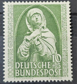 1952 Germanisches Nationalmuseum 10 + 5  Pfg grün postfrsche Briefmarke