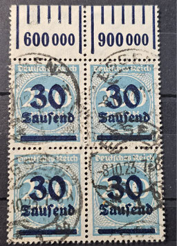 1923 Aufdruckausgabe 30 Tausend auf 200 Mark Oberrand Walzendruck gestempelt