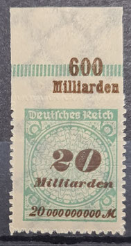 1923 Freimarke Rosettenmuster durchstochen 20 Milliarden Platte Oberrand Type B  postfrisch