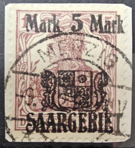 1920 Neues Saarwappen Aufdruckausgabe 5 Mark BFST gestempelt