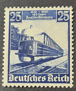 1935 Jubiläum 100 Jahre Eisenbahn. Triebwagen 25 Pfg blau  postfrisch