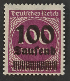 1923 Freimarken Überdruck auf Ziffern im Kreis 100 Tausend auf 100 purpur