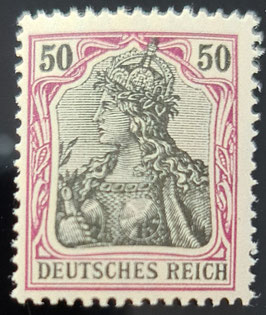 1915 Germania Kriegsdruck 50 Pfennig 91 IIy auf orangeweissem Papier