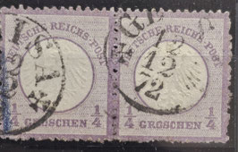 1872 Kleiner Brustschild 1/4 Groschen violett gestempelt, waagerechtes Paar rau gezähnt