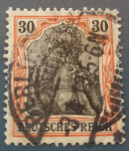 1905 - 1913 Germania WZ Rauten Friedendruck 30 Pfennig orangeweisses Papier