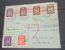 1923 Flugpost Infla Holztaube Brief, dreiseitig geöffnet, diagonale Bugspur