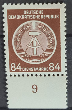 1954 Dienstmarke der Verwaltungspost 84 Pfg braun, Odr Zirkelbogen nach links Originaldruck **