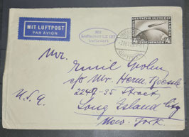 1928 Flugpost 4 RM braun, WZ Y gestempelt auf Brief zur ersten Amerikafahrt