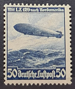 1936 Flugpostbriefmarke Zeppelin 50 Pfg. blau ungebraucht, gewaschen