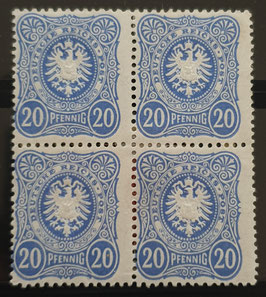 1880  20 Pfennig Freimarke ungebrauchter Viererblock