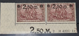 1920 Kupferdruck  2,50 Mark Aufdruck auf 2 Mark postfrisch HAN Paar