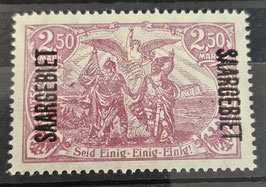1920 Germania Saargebiet 2,50 Mk purpurlila und rosalila ungebraucht.