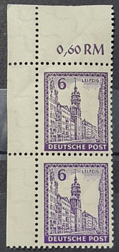 1946 SBZ West Sachsen Abschiedsausgabe 1946 - 6 Pfg senkrechtes Farbübergangspaar Ecke oben links