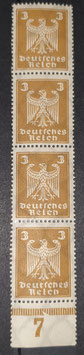 1924 Freimarken 3 Pfg. Adler senkrechter viererstreifen Platte Unterrand