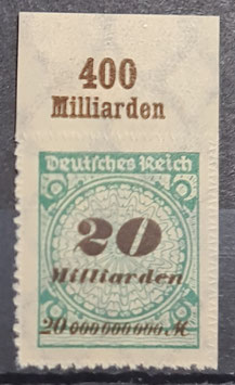 1923 Freimarke Rosettenmuster durchstochen 20 Milliarden Platte Oberrand Type A  postfrisch