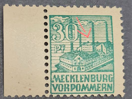 1946 Mecklenburg Vorpommern Abschied, dünnes glattes Papier mattgraugelborange 30 Pfg lebhaftbläulichgrün