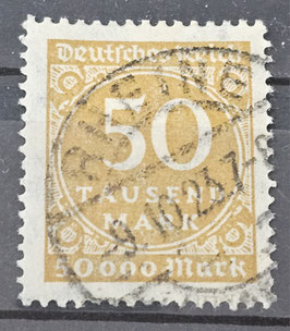1923 Freimarken Ziffern im Kreis 50 Tausend Mark braunocker gestempelt