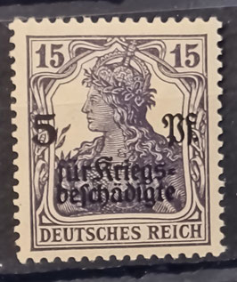 1919 Germania Aufdruck 5 Pfg. auf 15 Pfg schwärzlich - blauviolett Zuschlag für Kriegsbeschädigte